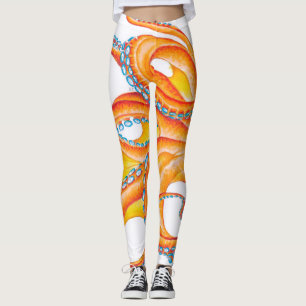 Leggings Danza de arte de pulpo rojo naranja