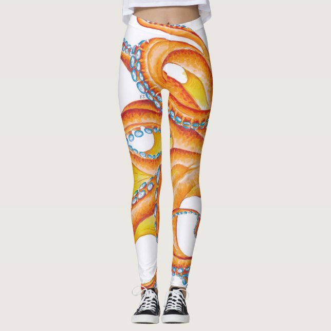 Leggings Danza de arte de pulpo rojo naranja (Anverso)