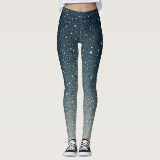 Leggings Dark Azure Grey Sparkling Glitter Gradient Pattern