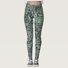 Leggings Dark Forest Green Animal Fox Rabbit Owl Fantasy