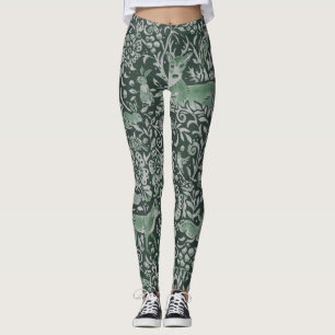 Leggings Dark Forest Green Animal Fox Rabbit Owl Fantasy
