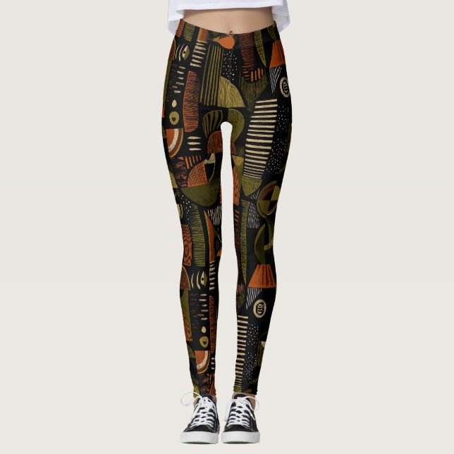 Leggings Dark Mid Century Geometric Pattern (1) (Anverso)