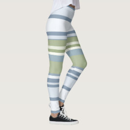 Leggings Dark Pastel Blue and Spring Rain Stripes