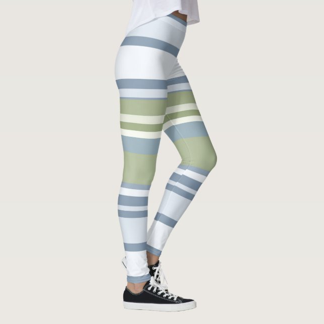 Leggings Dark Pastel Blue and Spring Rain Stripes (Derecha)