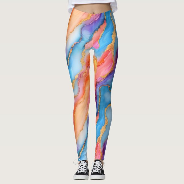Leggings Dazzling Marble in Blues, Pinks, and Oranges (Anverso)