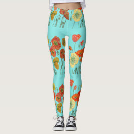 Leggings de acuarela de naranja y adormidera