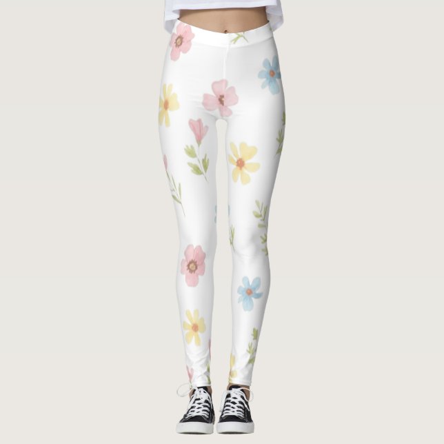 Leggings de Acuarela Floral Pastel - Boho Wildflow (Anverso)