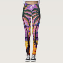 Leggings de árbol de palma tropical púrpura exótic