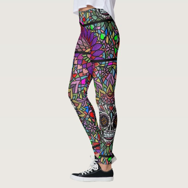 Leggings de Arte de Calavera de Azúcar (Izquierda)