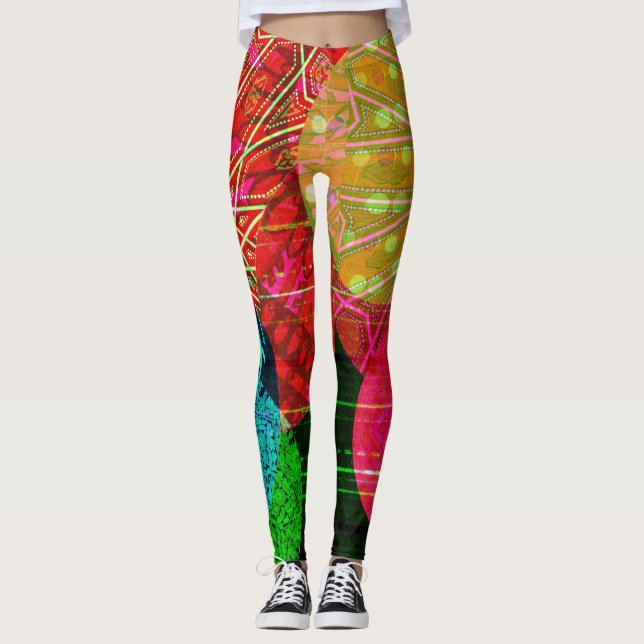 Leggings de Arte de Círculos Abstractos Coloridos (Anverso)
