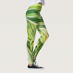 Leggings de Arte de Hojas Tropicales Verdes
