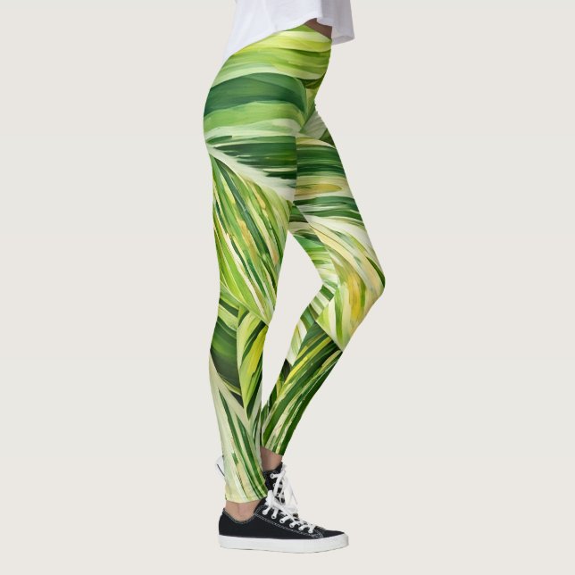 Leggings de Arte de Hojas Tropicales Verdes (Derecha)