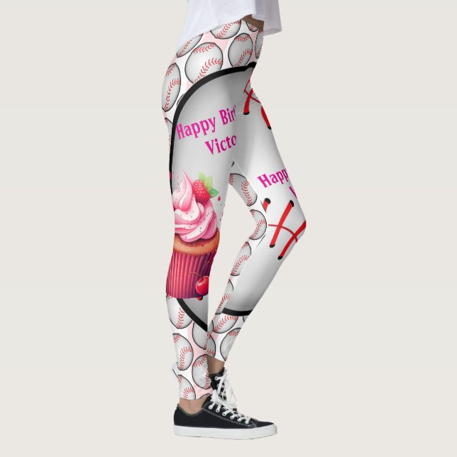 Leggings de béisbol de pastel de cumpleaños rosa (Derecha)
