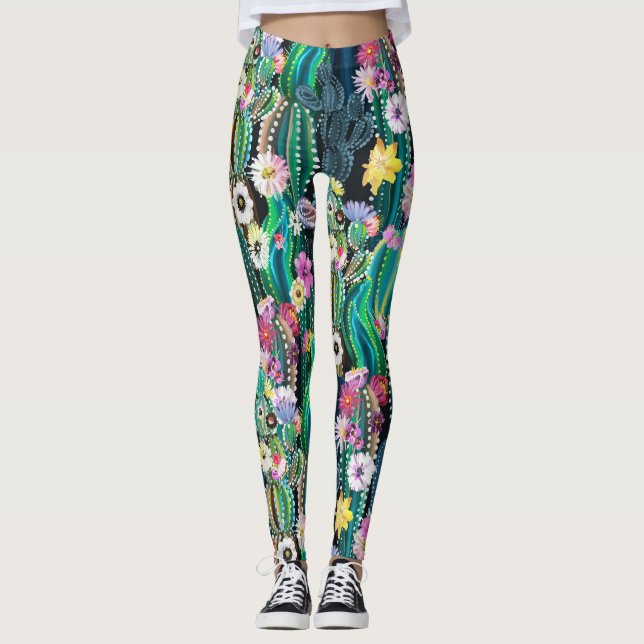 Leggings De Cactus Para Mujeres, Leggings Impresas (Anverso)