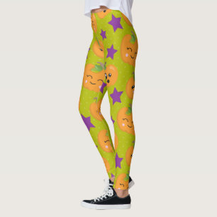 Leggings de calabaza Kawaii y estrellas púrpura