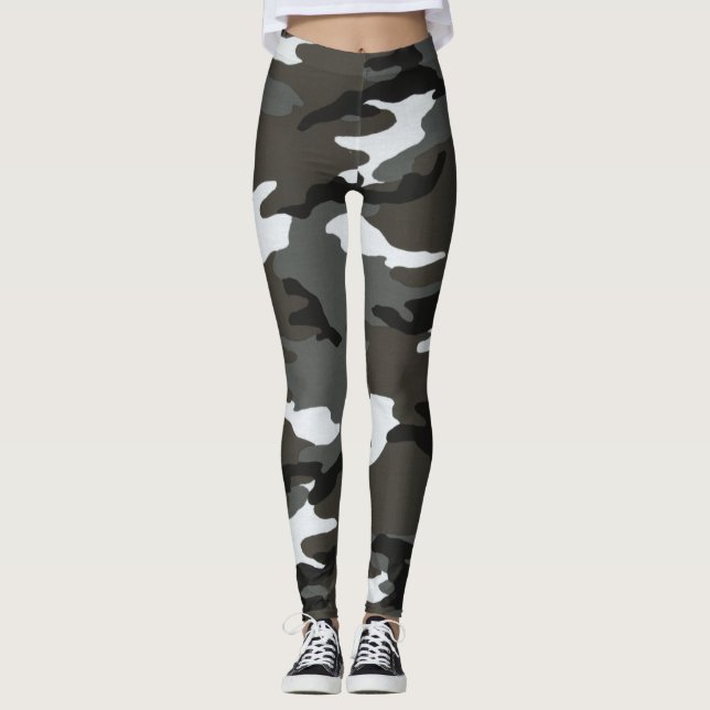 Leggings de camuflaje blanco negro para mujeres (Anverso)