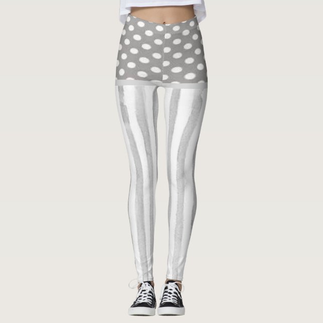 Leggings de Círculos con Franja Blanca Gris (Anverso)