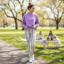 Leggings de cuadros de estilo primaveral lavanda,