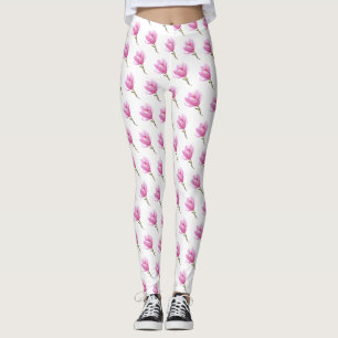 leggings de dibujo de flor de cerezo rosa