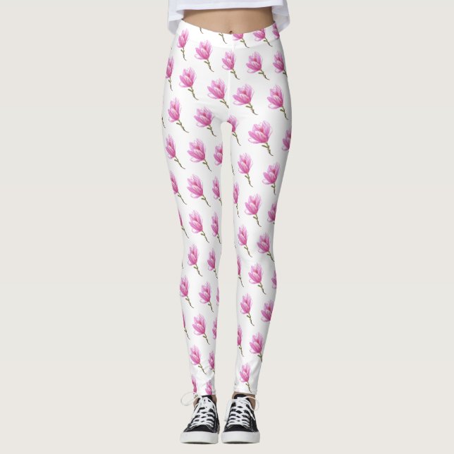 leggings de dibujo de flor de cerezo rosa (Anverso)