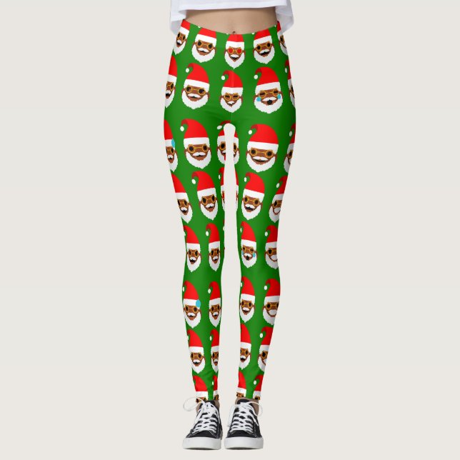 leggings de emoticonos de la emoji de santa africa (Anverso)