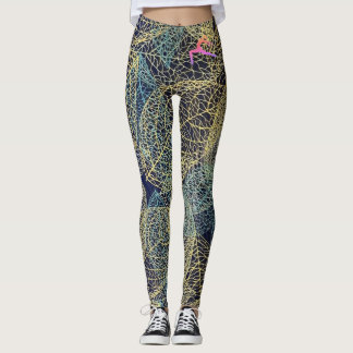 Leggings de estampado botánico Navy en oro y azul