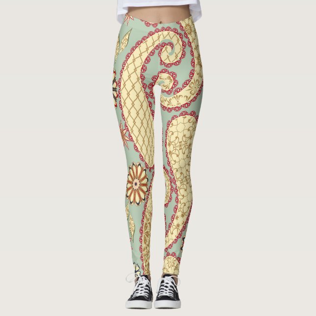 Leggings De estilo rústico, paisley vintage. (Anverso)
