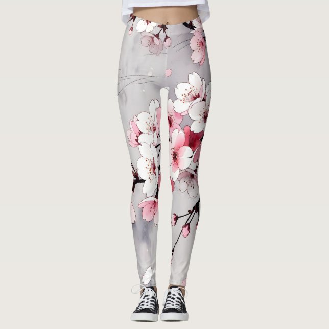 Leggings de Flor de Cerezo Japonesa Minimalista (Anverso)