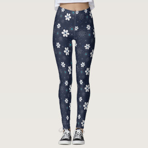 leggings de flores de invierno de medianoche