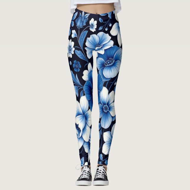 leggings de flores de terciopelo azul (Anverso)