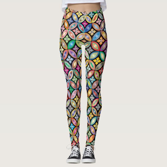 leggings de flores geométricas de colores (Anverso)