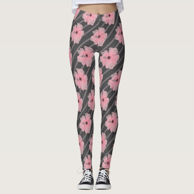 Leggings de flores rosadas y rayas (Anverso)