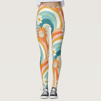 Leggings de gimnasio de yoga de arcoíris y flores 