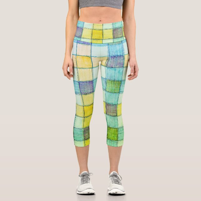 Leggings de Gingham Capri amarillo, azul, verde y  (Anverso)