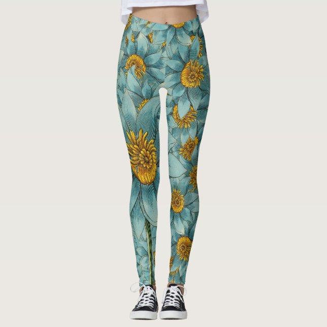 Leggings de girasol verde azulado y amarillo (Anverso)