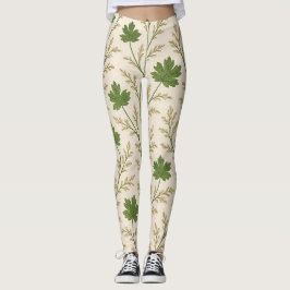 Leggings de hojas crema y verde oscuro