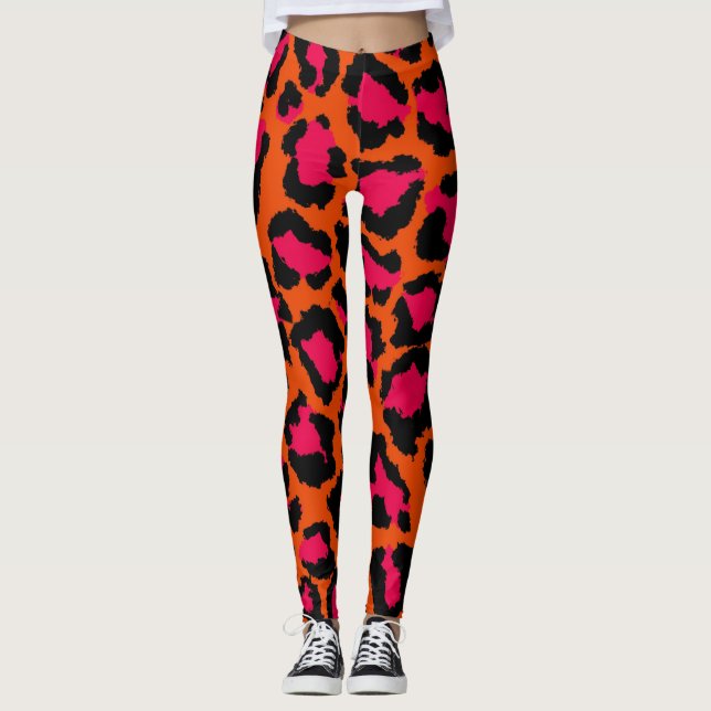 leggings de huellas de leopardo rosa y naranja (Anverso)