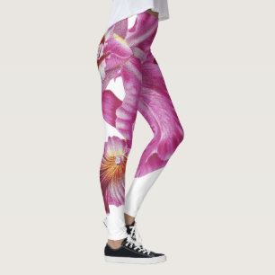 Leggings de impresión general de flores rosas y bl