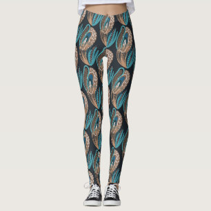 Leggings de las mujeres del pavo real Aqua/ Brown