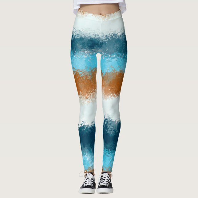 Leggings de líneas azules y marrones acuarela (Anverso)
