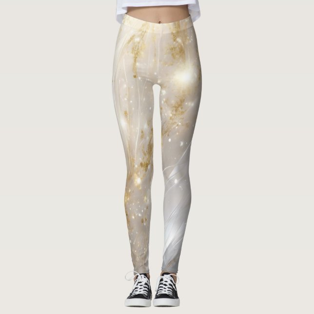 Leggings de mármol floral dorado elegante (Anverso)