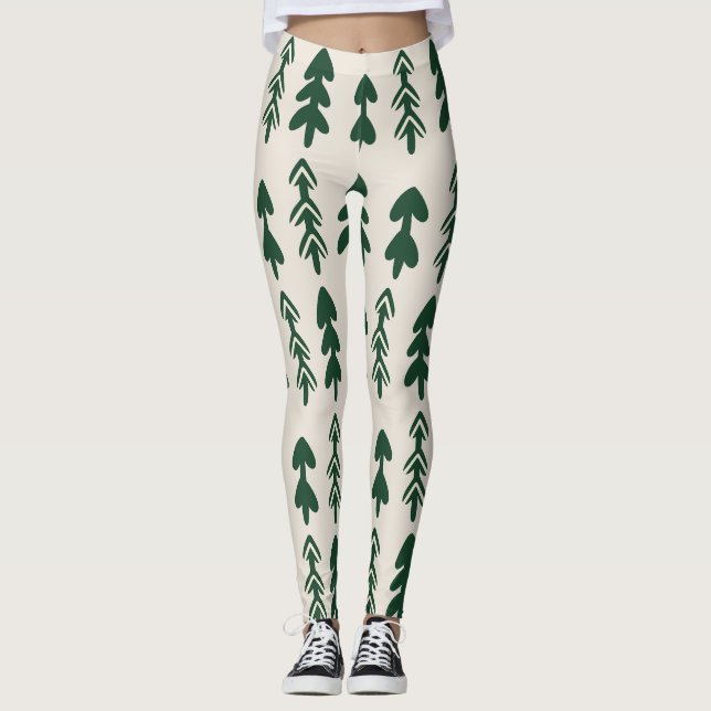 Leggings de moda con patrón de pinos para mujeres (Anverso)