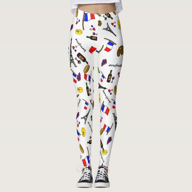 Leggings de mujer con patrón dibujado a mano con t (Anverso)