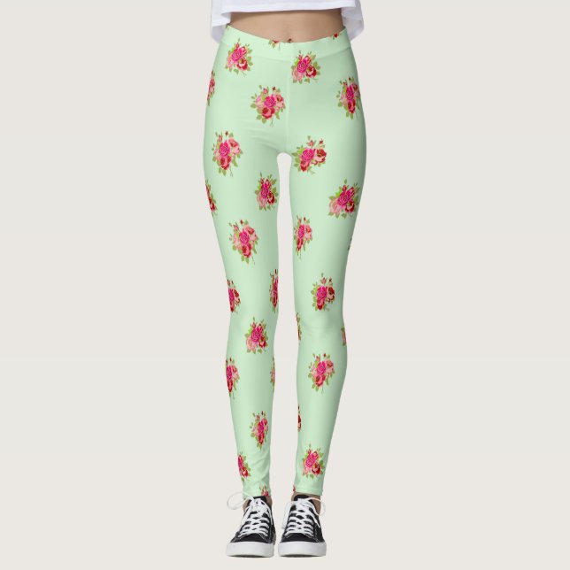 Leggings de mujer florales con capullos de rosa ve (Anverso)