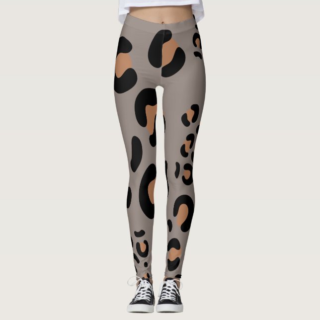 Leggings de mujeres de leopardo negro y marrón (Anverso)
