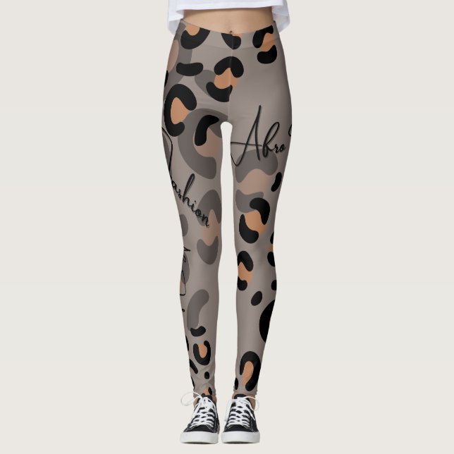 Leggings de mujeres de leopardo negro y marrón (Anverso)