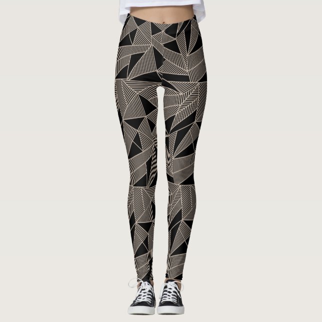 Leggings de mujeres geométricas de negro/tan (Anverso)