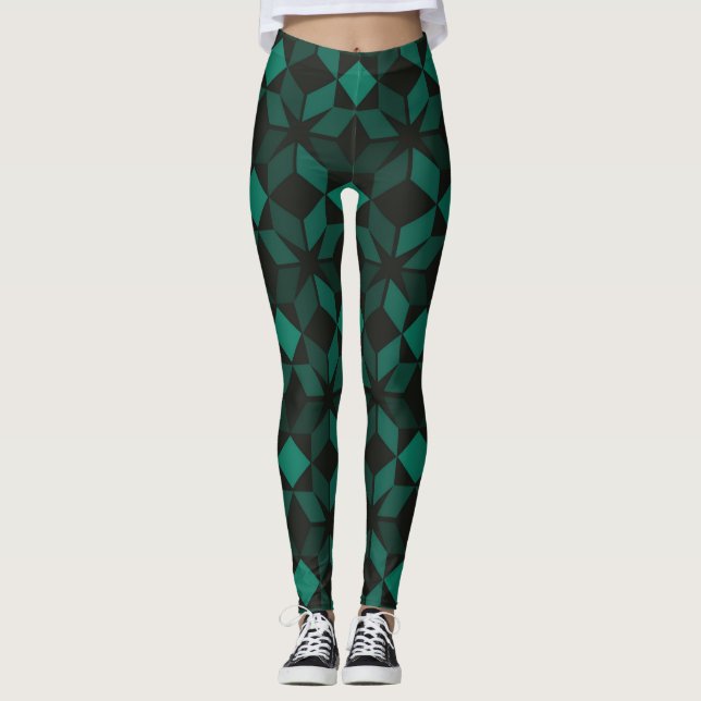 Leggings de mujeres geométricas verdes (Anverso)