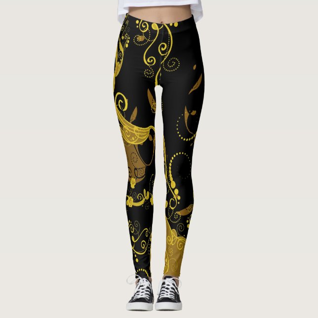 Leggings de mujeres negras/doradas (Anverso)