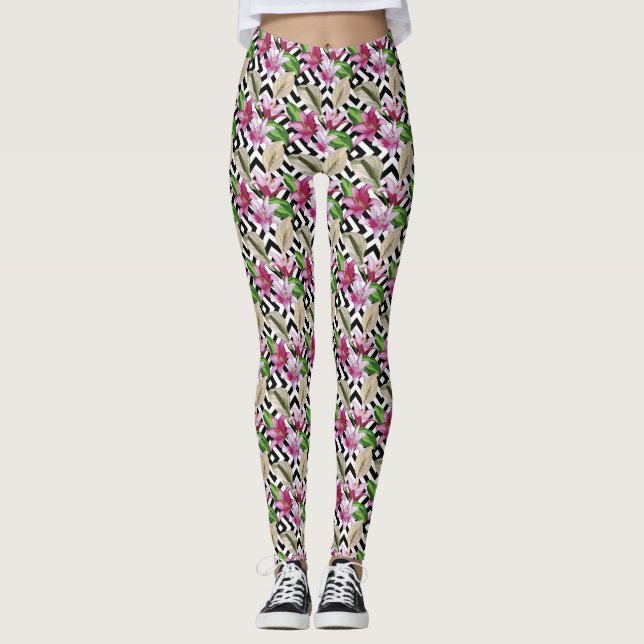 Leggings de mujeres tropicales florales (rosado) (Anverso)